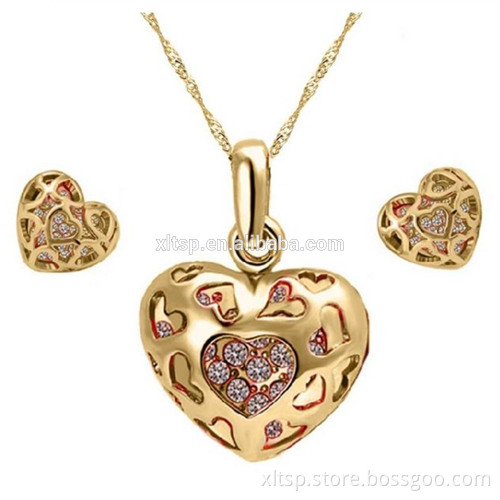 18K gold plated chain necklace heart earring jewelry set